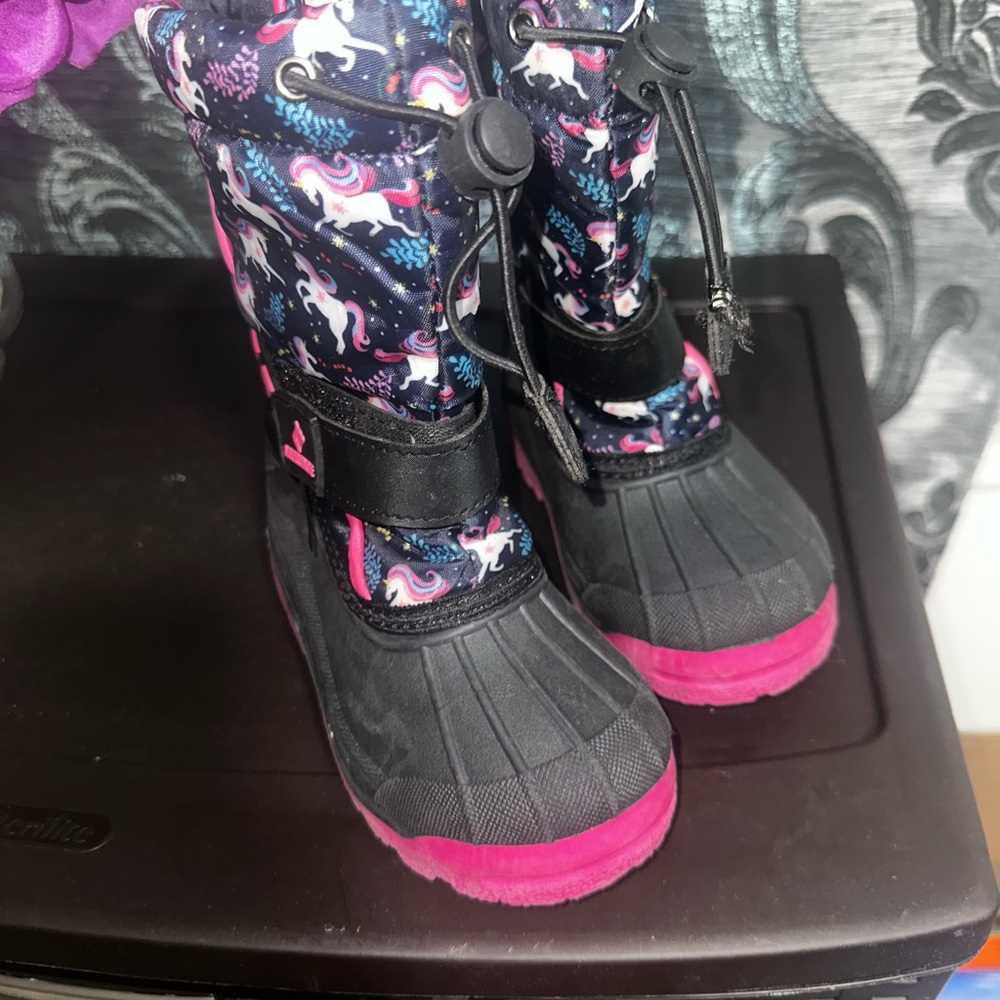 Kids Unicorn Merence  Winter Boots - Black and Pink